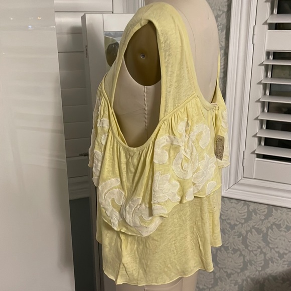 Free People 'Georgina' Embroidered Cold Shoulder Yellow Top L - Picture 8 of 10